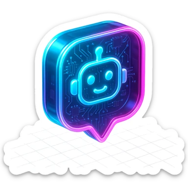 logo for an application, neon blue and pink colors, black background, glowing effect sticker