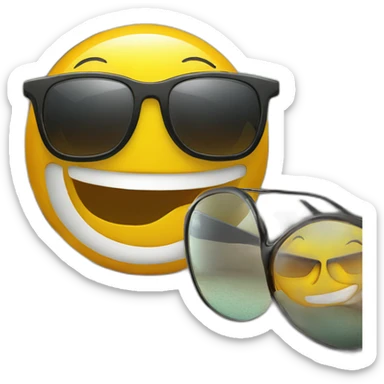 happy face using sunglass and on the surface of the sunglasses a reflecting house sticker