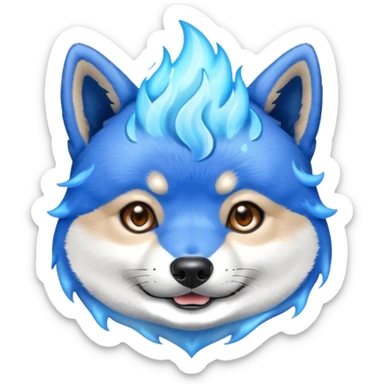 Blue shiba inu head with blue flames sticker