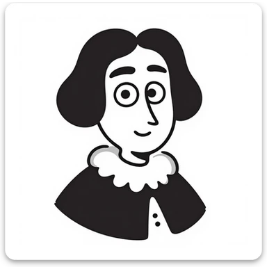 a hand drawn black outline portrait of philosopher Montaigne with similar-sized eyes based a famous portrait of him sticker