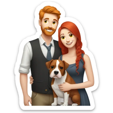 Red haired couple holding English staffordshire sticker