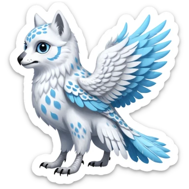 Long-beaked Gryphon-Snow-Leopard-Arctic-Fox-Arctic-Wolf-Snowy-Owl-fusion-hybrid-animal-creature, full body sticker