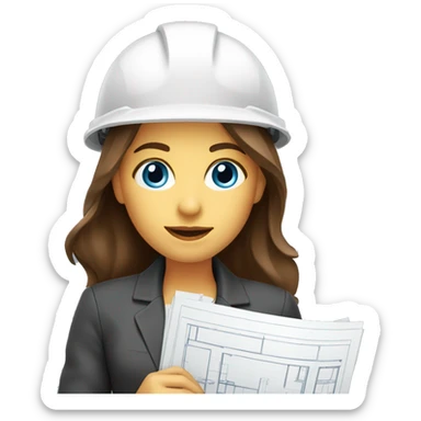 woman profession architect holding blueprints. She has beautiful blue eyes. She has brown hair sticker