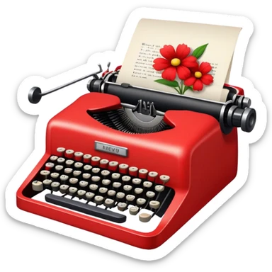 typewriter with red flowers sticker