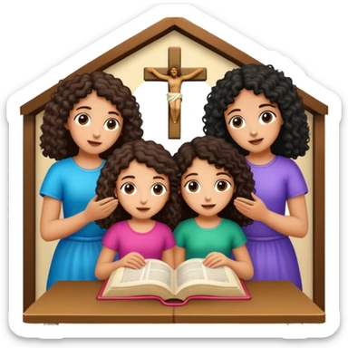 Devotional Christ with 3 girls black curly in house reading sticker