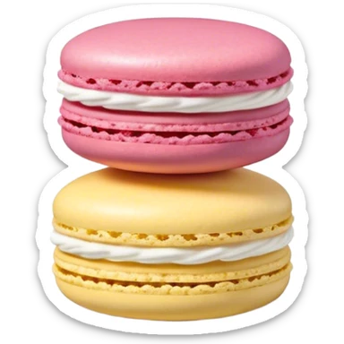 Cinematic Realistic Macaroon Dessert Emoji, showcasing colorful, delicate meringue-based cookies with a crisp exterior rendered with vibrant textures and playful, soft lighting. sticker
