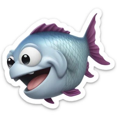 A fish laughing like a dog, with his eyes closed and mouth wide open. sticker