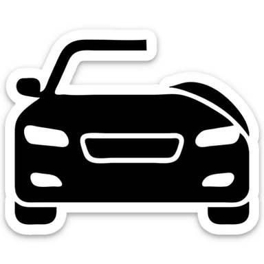 solid icon of a luxury glossy black car with a section covered by a semi-transparent rolled light gray film, curved adhesion effect, minimal and modern sticker