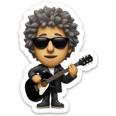 bob dylan with sunglases and guitar sticker