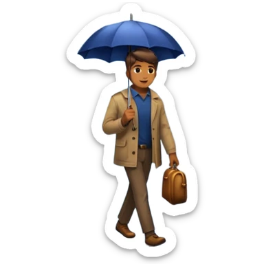 Man with umbrella + streetlight reflection, Midnight Wanderer. sticker