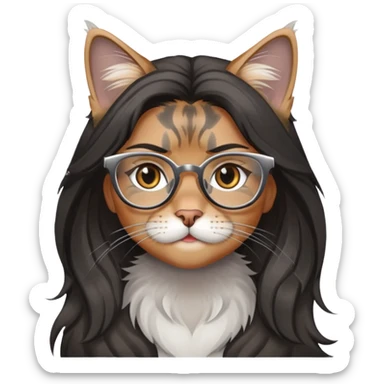 a silver based Maine Coon cat and a black hair glasses girl sticker