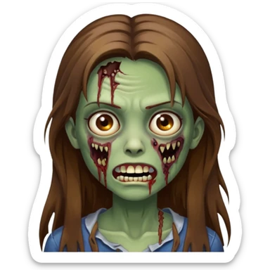 Girl zombie with brown long hair with teeth and serious face IOS style sticker