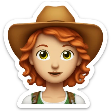 redhead girl with green eyes and a cowboy hat on  sticker
