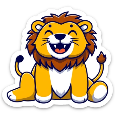 A lion on his back laughing sticker