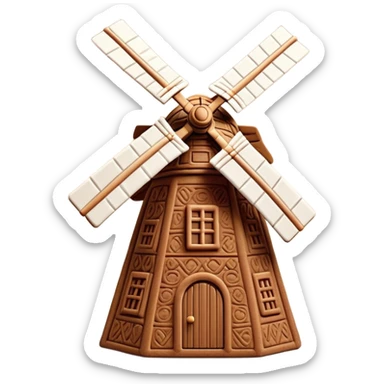 Speculaas Cinematic Realistic Speculaas Biscuit Emoji, depicted as a spiced speculaas cookie crafted in a charming windmill shape, rendered with intricate textures and warm, inviting lighting. sticker