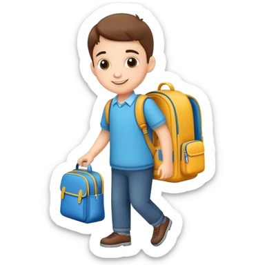 child packing a school bag with books and supplies, cheerful and organized sticker