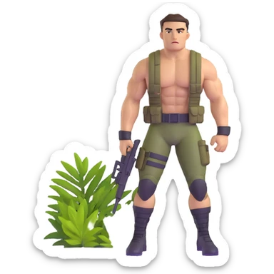 Carl Weathers as Dillon from Predator movie, muscular man in jungle combat gear sticker