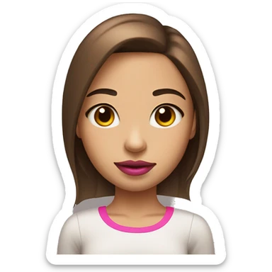 A smll girl with two small cheeks and a bright pink lips with thin waist and brown long hair sticker