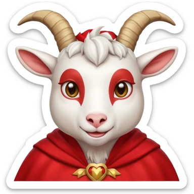 white female goat wearing a read cape sticker