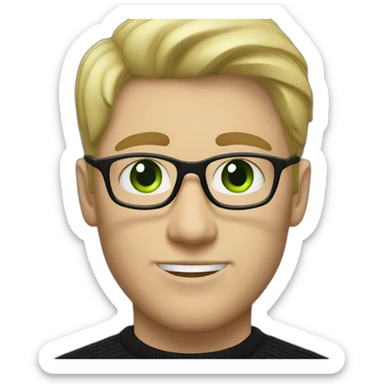 Blonde man with white glasses and green eyes wearing black jumper sticker