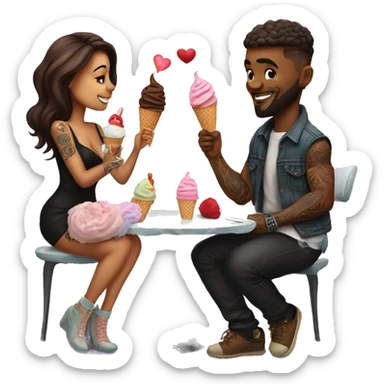 Romantic ice cream date for beautiful tattooed couple sticker