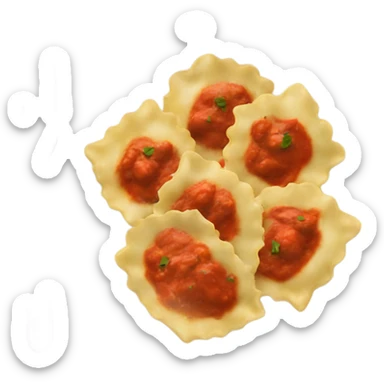 A plate of ravioli with red sauce sticker