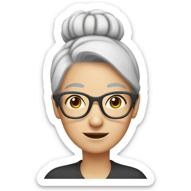 gray hair white skin woman with bun and glasses sticker