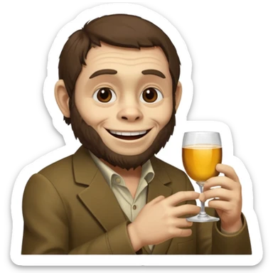 Darwin hugging an australopithecine and raising a toast sticker