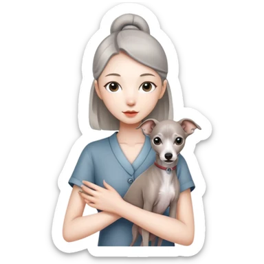 Chinese girl holding all grey Italian greyhound sticker