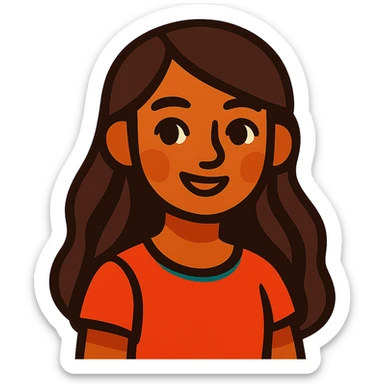 vibrant toon style light skin brown girl with long dark brown hair and dark brown eyes sticker