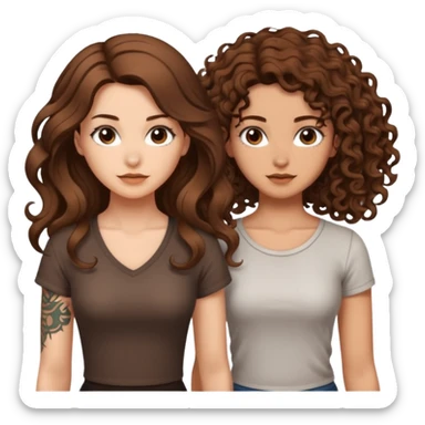 formula drawing — long wavy brown hair tattooed woman and short tight curly brown hair woman — rune sketch ground sticker