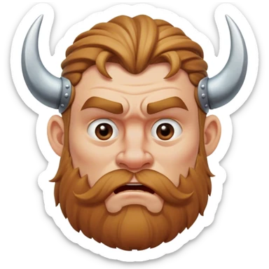 surprised viking face with furrowed eyebrows looking upwards with thumb and index finger resting on its chin. sticker