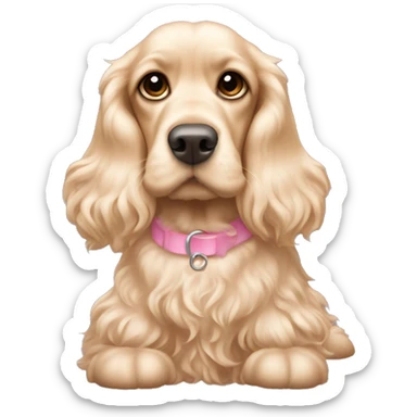 Blond cocker spaniel wearing two light pink sleighbell sticker