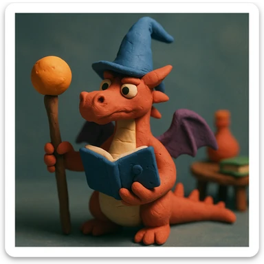 dragon wizard, claymation style sticker