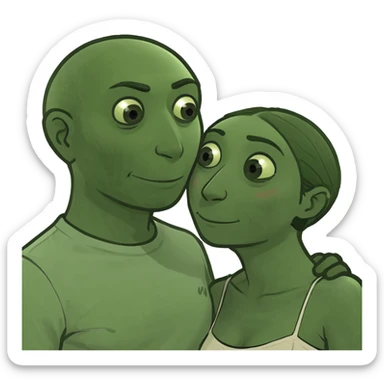 A man in pale beige clothes and a woman in pale beige clothes love each other sticker
