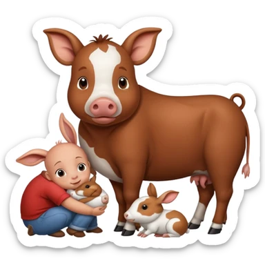 Home of rat, pig as parent hugging  cow, rabbit baby sticker