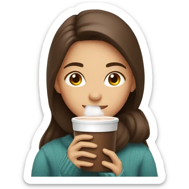 Girl long & brown haired drinking hot cocoa  sticker