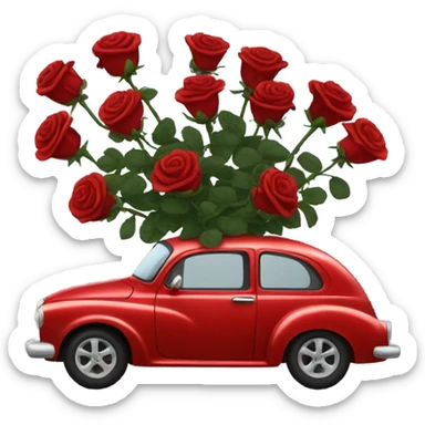 red car in the trunk many roses black sticker