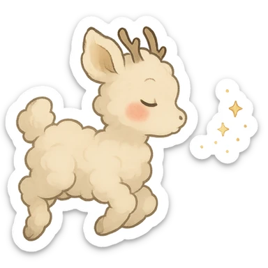 vanilla cloud doe, floating, rosy cheeks, blowing sparkles, ghibli-inspired sticker