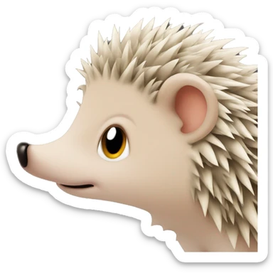 The hedgehog sniffs his ear sticker