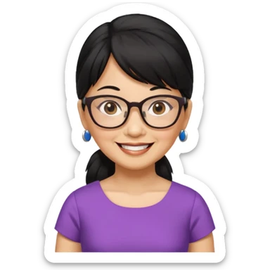 filipino woman black hair in one pony tail with straight bangs and big glasses, 60 yr old, nice dress

 sticker