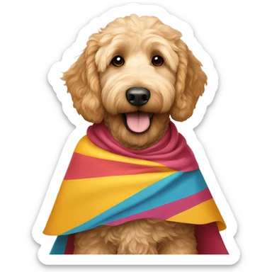 goldendoodle with a cape sticker