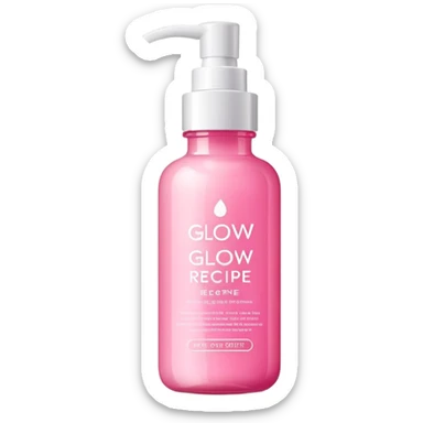 Pink skin care bottle with the text Glow Recipe on sticker