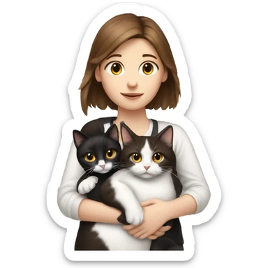 brown haired girl holding a black and white cat and a white cat  sticker