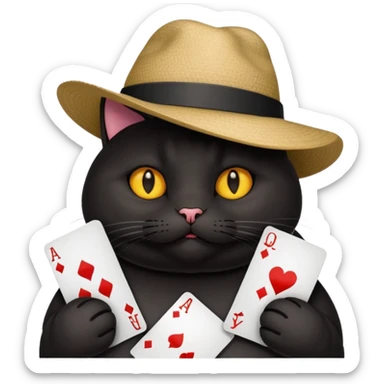 Fat black cat playing cards sticker