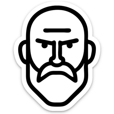 old man head, thick beard, stern look, dark tones, stylized, logo-like icon sticker