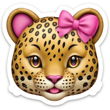 Winking leopard with a pink bow (Apple emoji style)  sticker