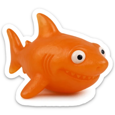 hyper-detailed retro 90's toy style bright orange semi-transparent soft plastic shark with derpy eyes soft reflections soft and squishy some cloudiness not shiny highly detailed appealing no tag no background sticker