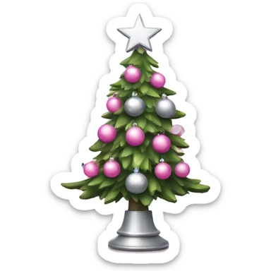Christmas tree with silver and pink balls and lights with star on top sticker