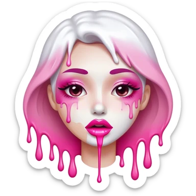 pink ombre lip bite with dripping white paint  sticker
